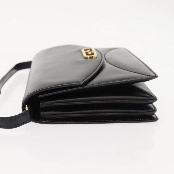 GUCCI Shoulder Bag Leather Vintage Black Gold Auth 146810 - Picture 4 of 16